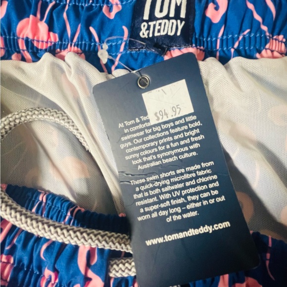 TOM & TEDDY Men Sz 2XL Flamingo Classic Swim Shorts Blue Pink UPF 50 NWT - Picture 8 of 10